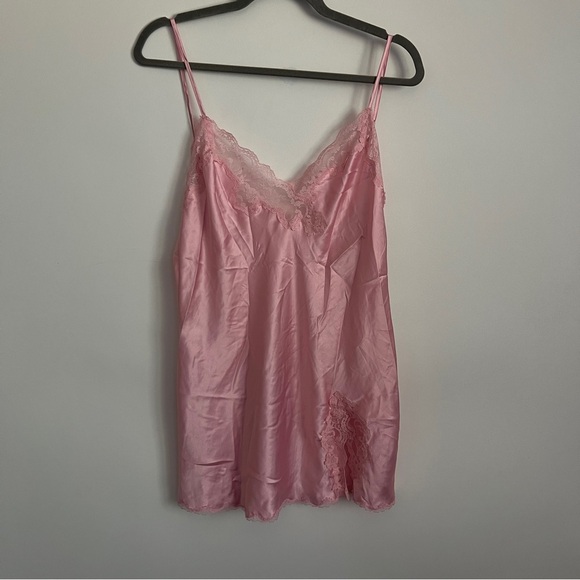 Victoria's Secret Other - Victoria’s Secret Pink Lace Trim Satin Chemise Dress-Women’s Size Medium